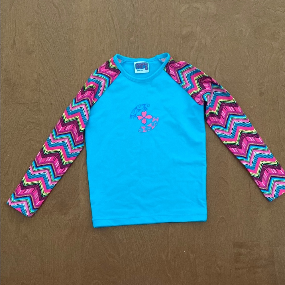 Blue and Pink Rashguard with Chevron Sleeves